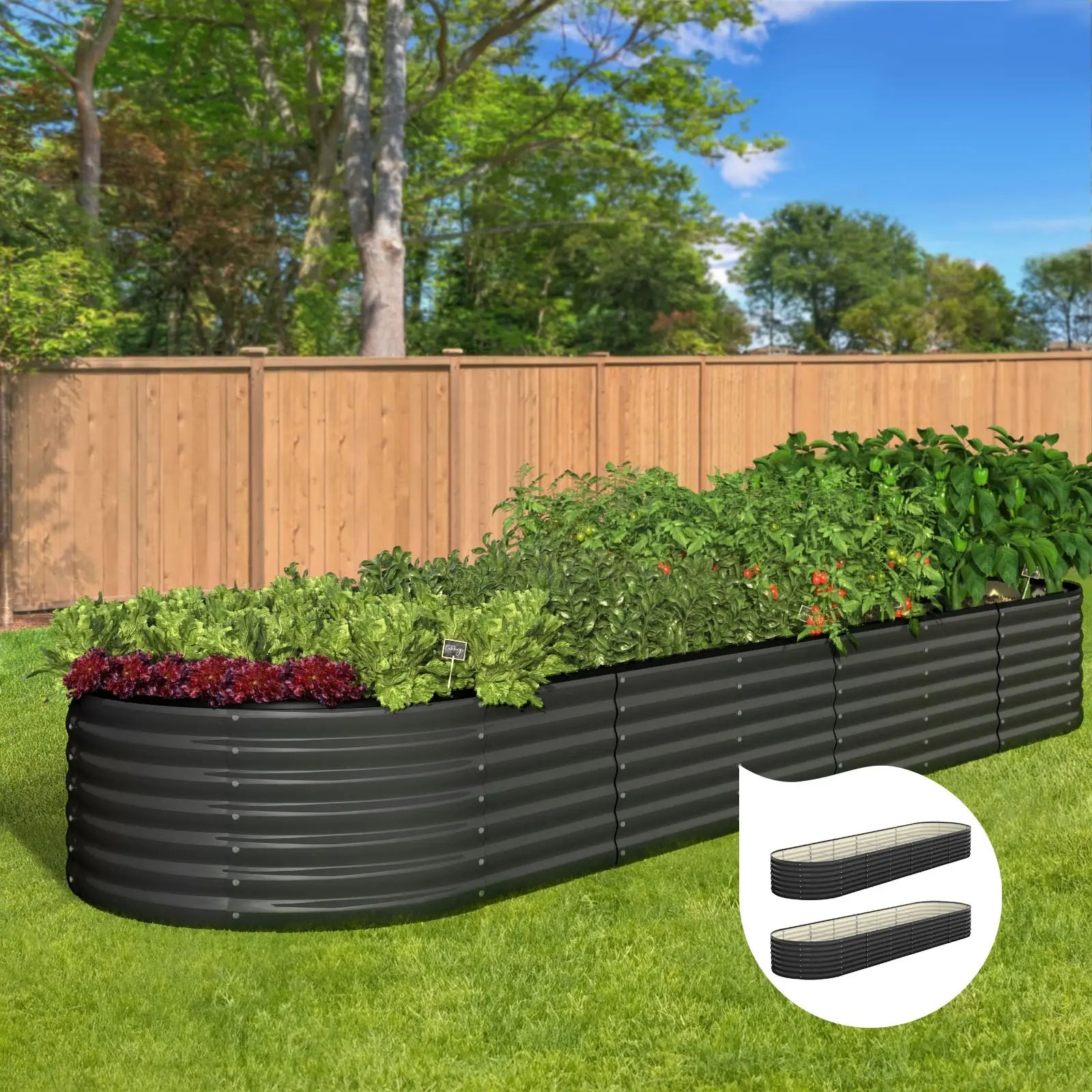 Livsip x2 Raised Garden Bed Kit Planter Oval Galvanised Steel 320cmX80cmX56cm - Home & Garden