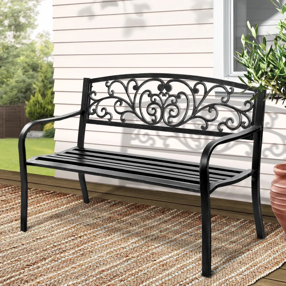 Gardeon Outdoor Garden Bench Seat Steel Outdoor Furniture 3 Seater Park Black - Up to 65% off Outdoor Furniture