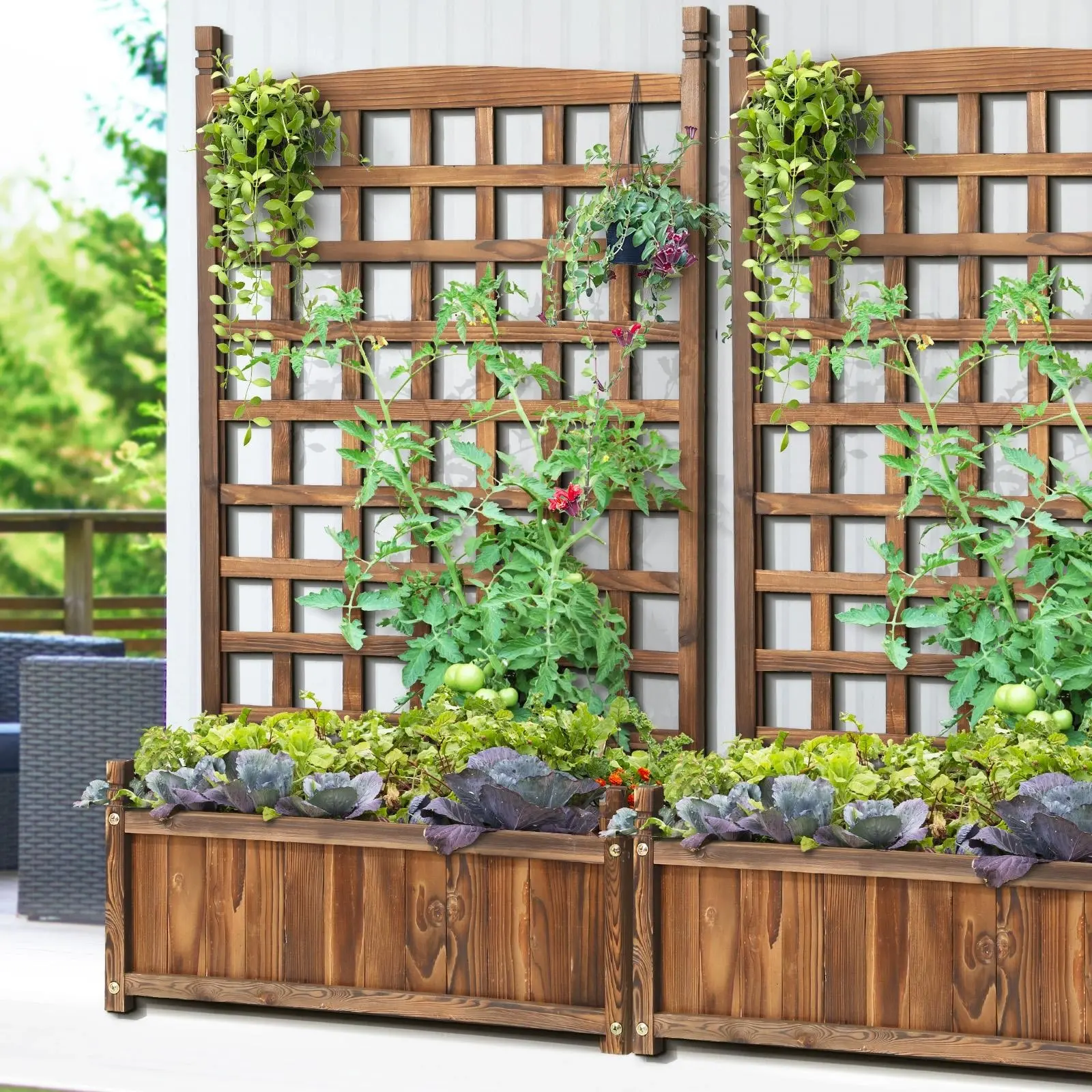 Livsip x2 Raised Garden Bed Wooden Planter Box Vegetables Outdoor Square - Home & Garden