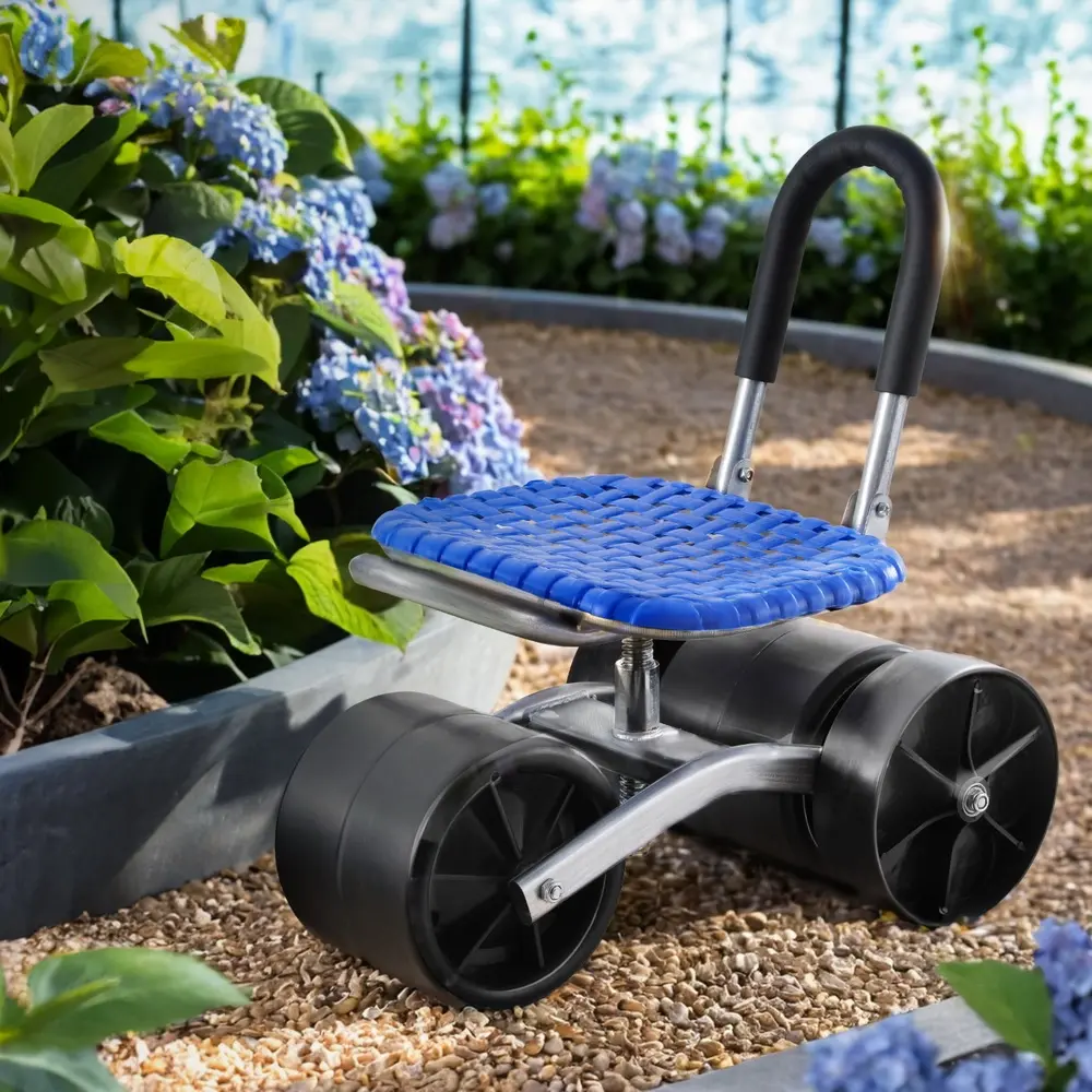 Gardeon Garden Stool Seat Foldable with Wheels Blue 0KG-BL