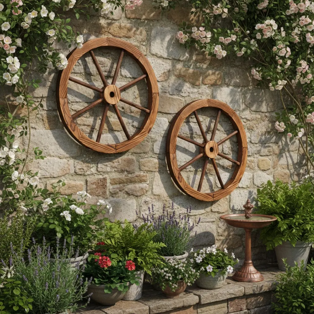 Gardeon Garden Decor Outdoor Ornament 2X Wooden Wagon Wheel - Home & Garden