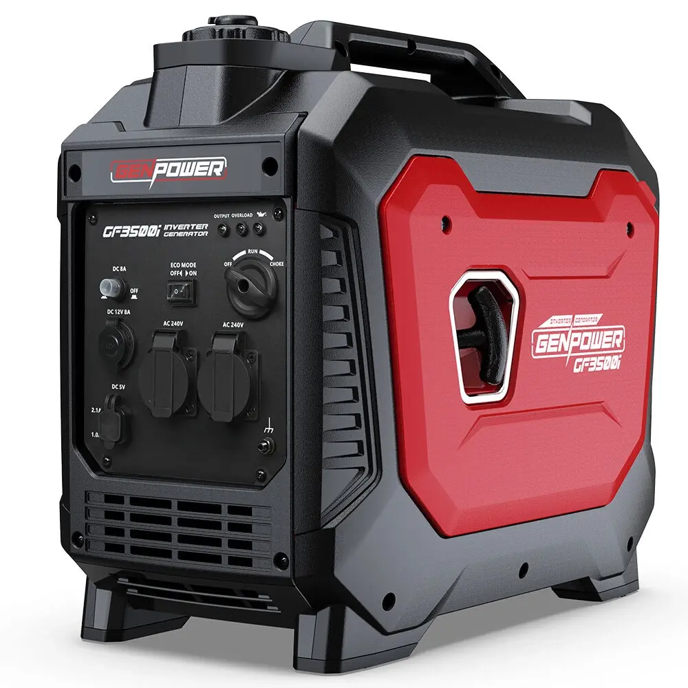 GENPOWER 3.5kW Peak 3kW Enclosed Inverter Generator, 2x15A, 12V, USB, Portable, Compact, Camping, Backup - Hardware