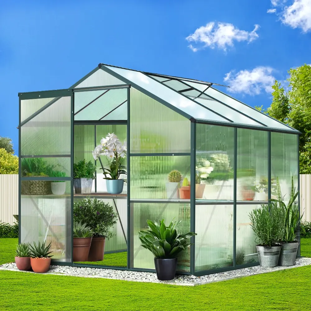 Green Fingers Greenhouse 1.9x1.9x1.83M Aluminium Polycarbonate Green House Garden Shed - Home & Garden