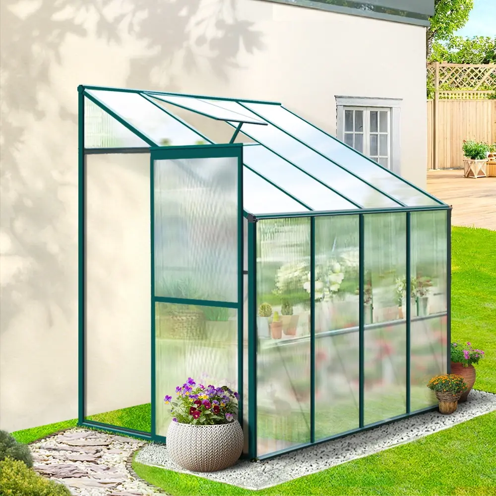 Green Fingers Greenhouse 2.52x1.27x2.13M Lean-to Aluminium Polycarbonate Green House Garden Shed