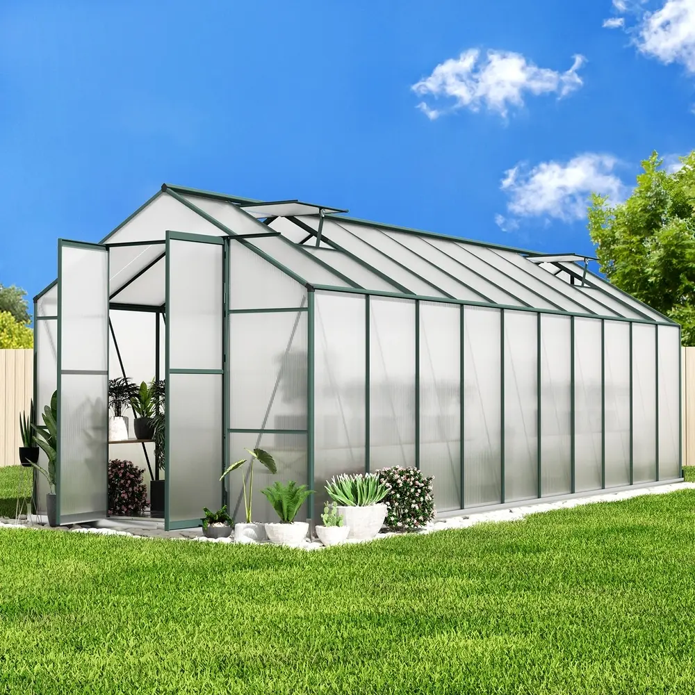 Green Fingers Greenhouse 6.3x2.44x2.1M Aluminium Polycarbonate Green House Garden Shed - Home & Garden