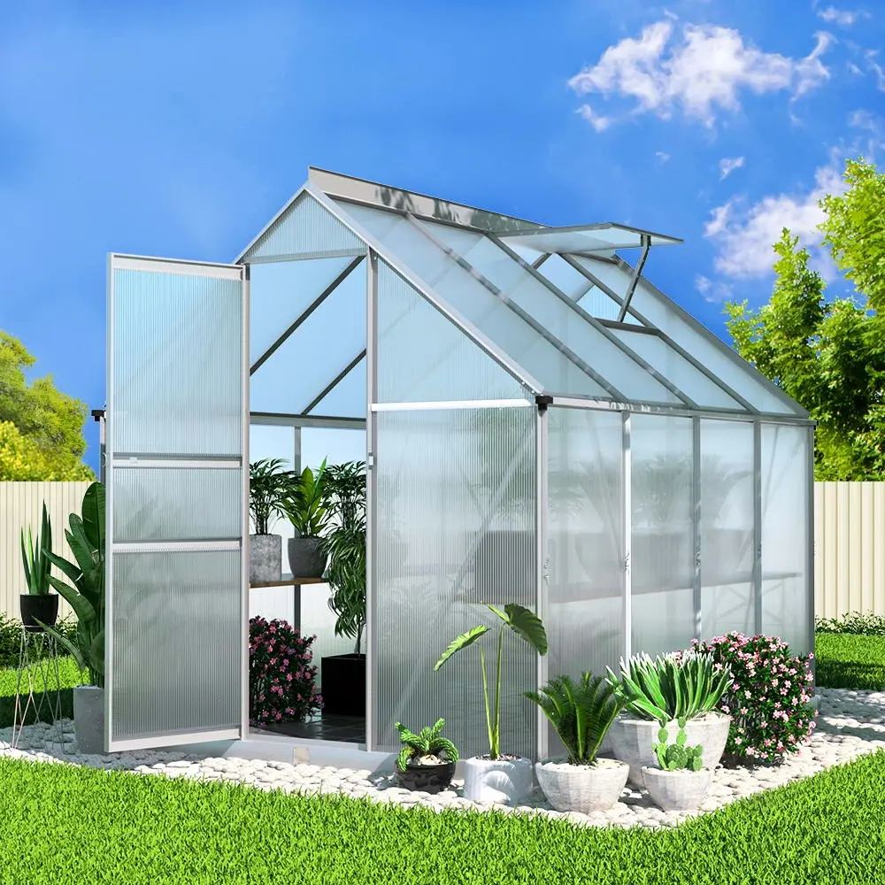 Green Fingers Greenhouse 2.42x1.9x1.95M Aluminium Polycarbonate Green House Garden Shed - Best Sellers From $10