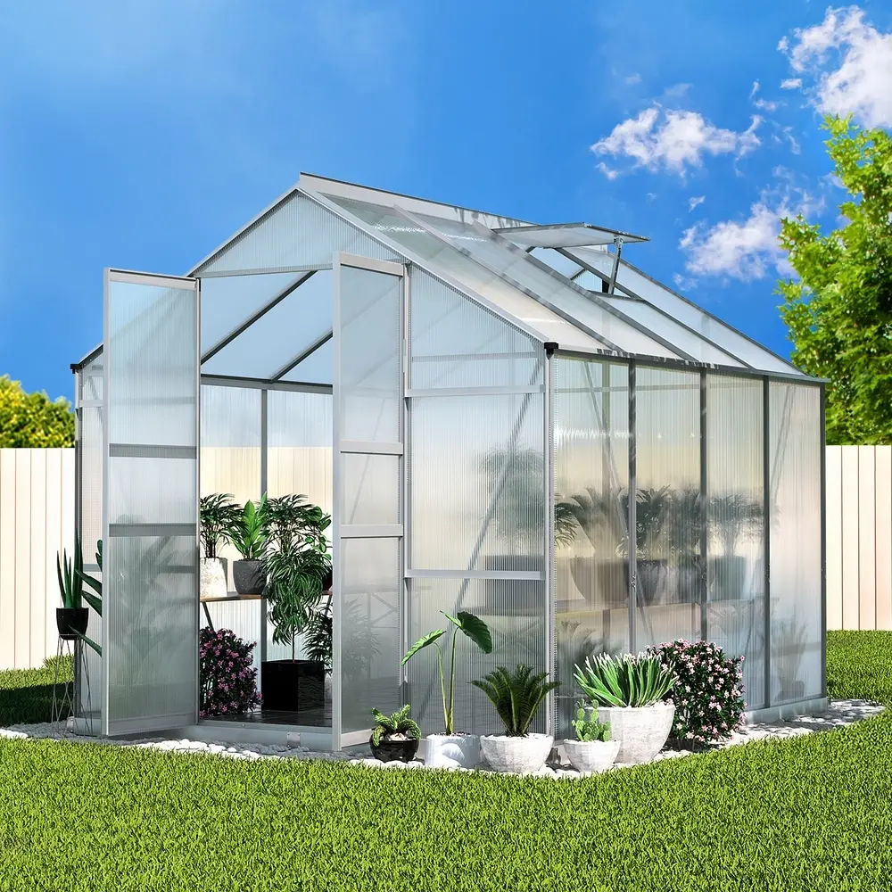 Green Fingers Greenhouse 2.42x2.5x2.26M Aluminium Double Doors Green House Garden Shed - Home & Garden