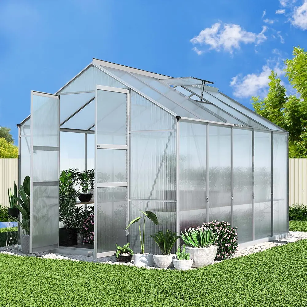 Green Fingers Greenhouse 3x2.5x2.26M Double Doors Aluminium Green House Garden Shed - Home & Garden