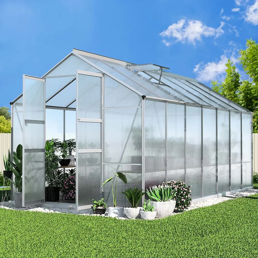 Green Fingers Greenhouse 4.1x2.5x2.26M Double Doors Aluminium Green House Garden Shed - Home & Garden
