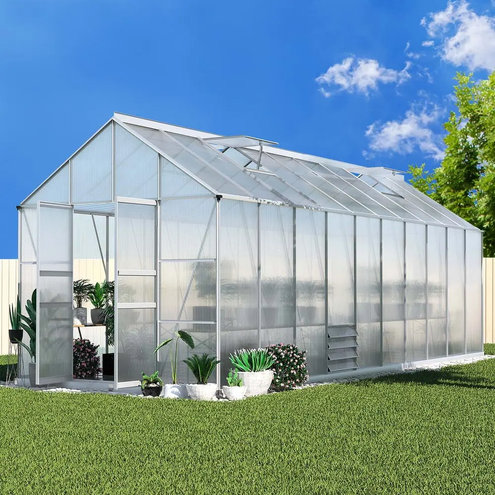 Green Fingers Greenhouse 6.03x2.44x2.68M Double Doors Aluminium Green House Garden Shed - Home & Garden