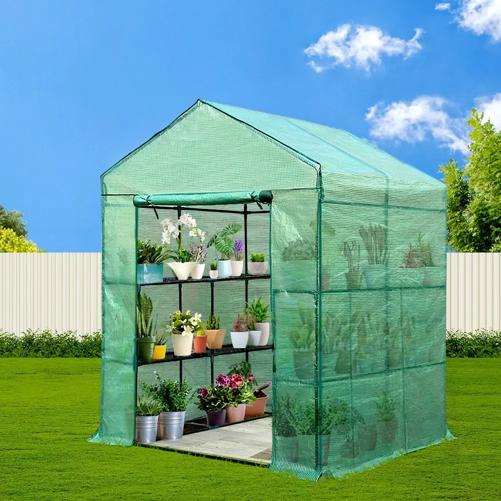 Green Fingers Greenhouse 1.4x1.55x2M Walk in Green House Tunnel Plant Garden Shed 8 Shelves - Home & Garden