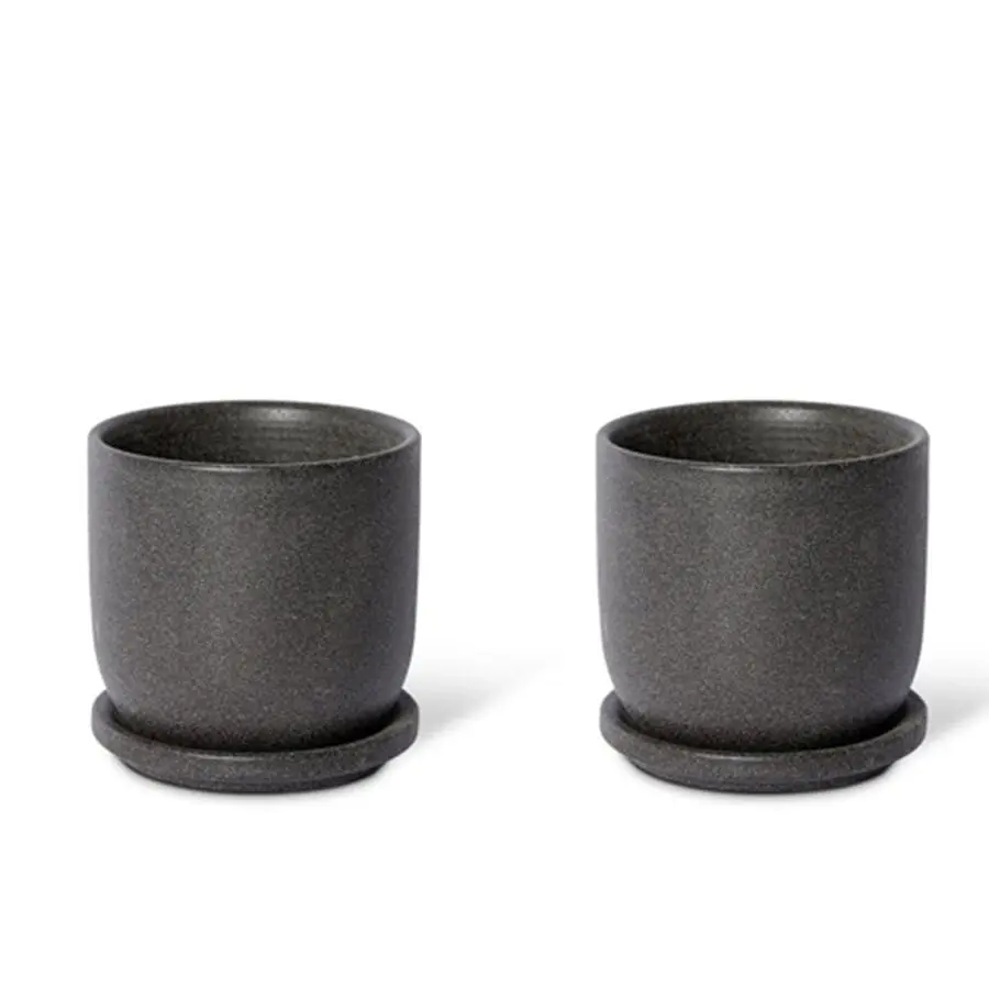 2x E Style Allegra 12cm Ceramic Plant Pot w/ Saucer Flower Planter Decor BLK - Home & Garden