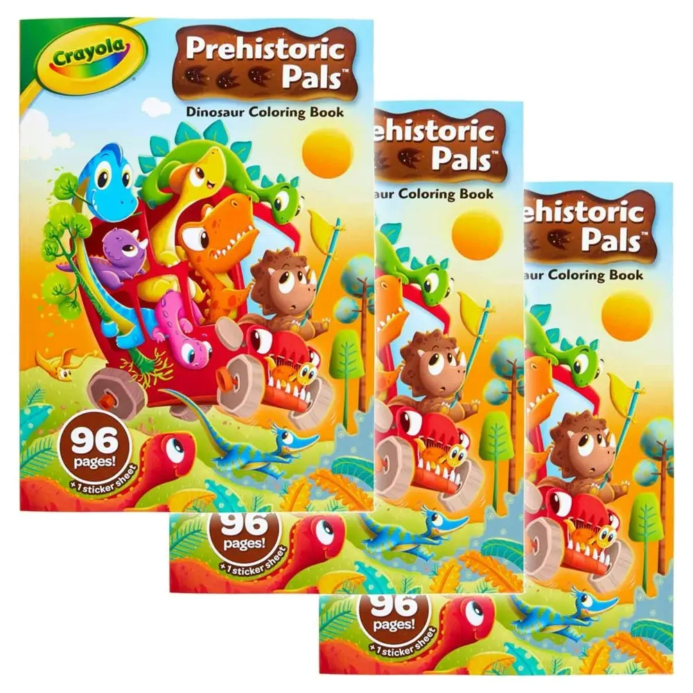 3x Crayola 96pg Prehistoric Pals Craft Colouring Book w/Stickers Kid/Children 3+ - Entertainment