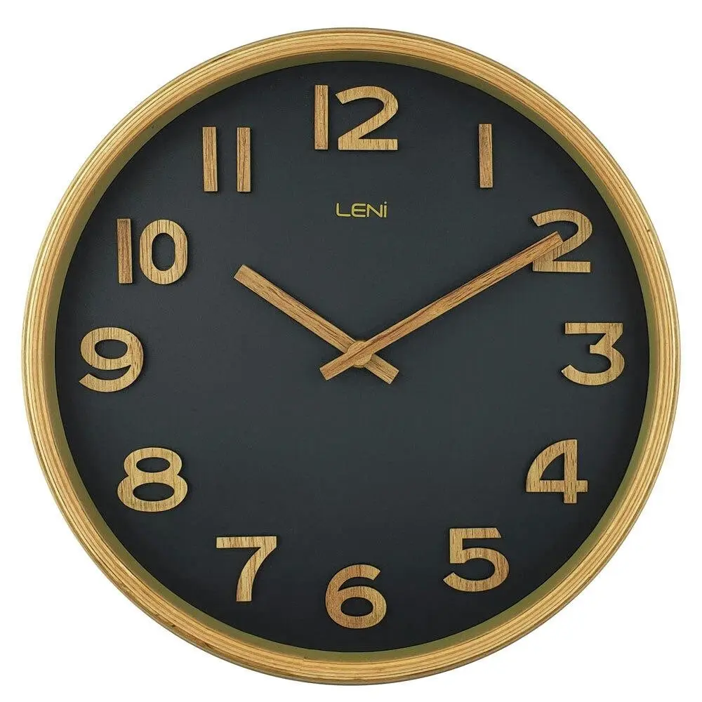 Leni Tilia Silent Sweeping Wooden Home Wall Timepiece Clock 25.5cm Black - Home & Garden