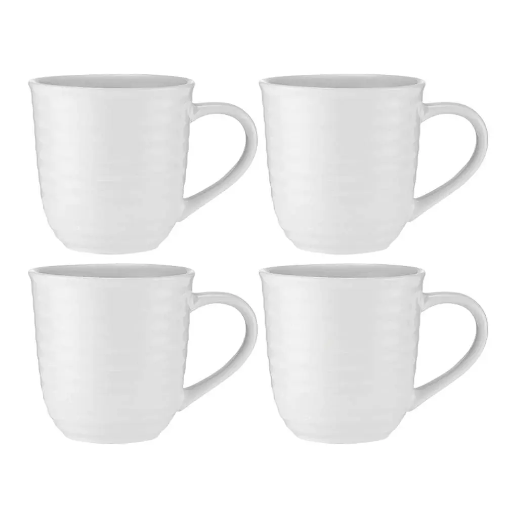 4pc Ladelle 13x9.8cm Homestead Ridged White Stoneware Drinking Mug Water Cup Set - Home & Garden