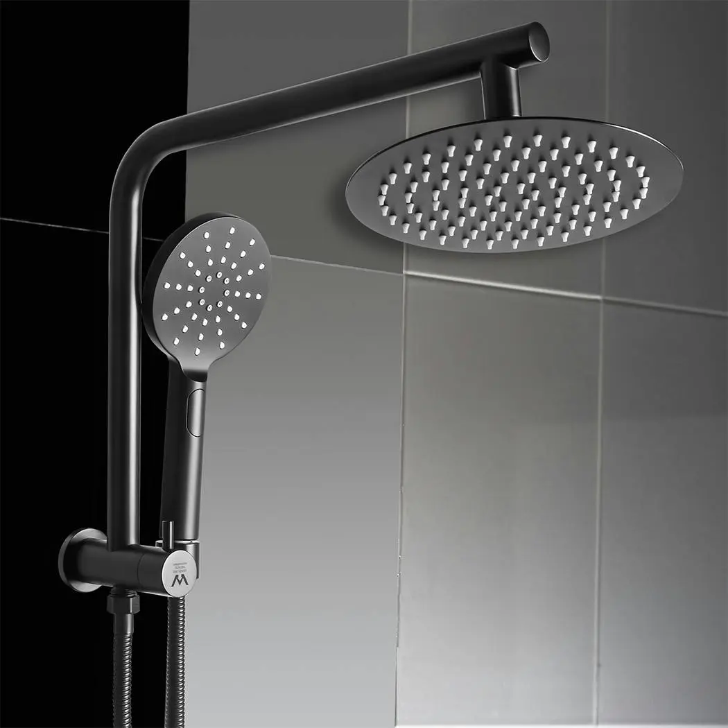 Traderight Group Shower Head High Pressure Set Rain Round Brass Taps Mixer Handheld WELS Black - Hardware