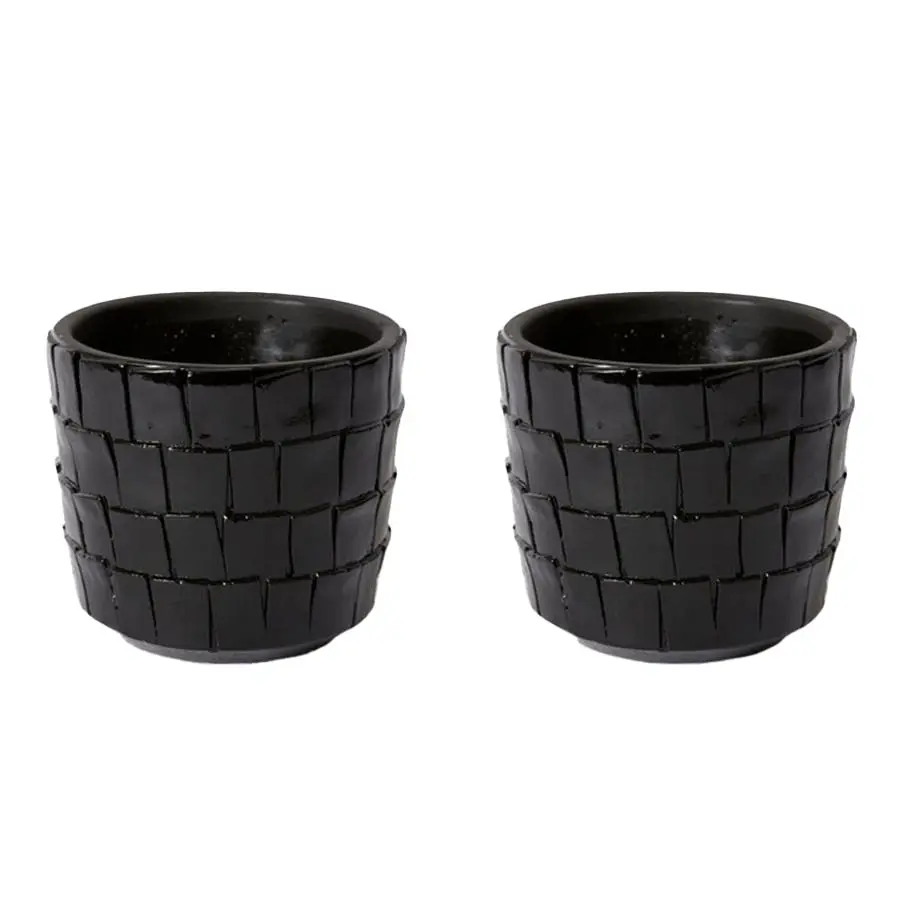 2x E Style Peyton 15cm Cement Plant Pot Flower Planter Holder Home Decor BLK - Home & Garden