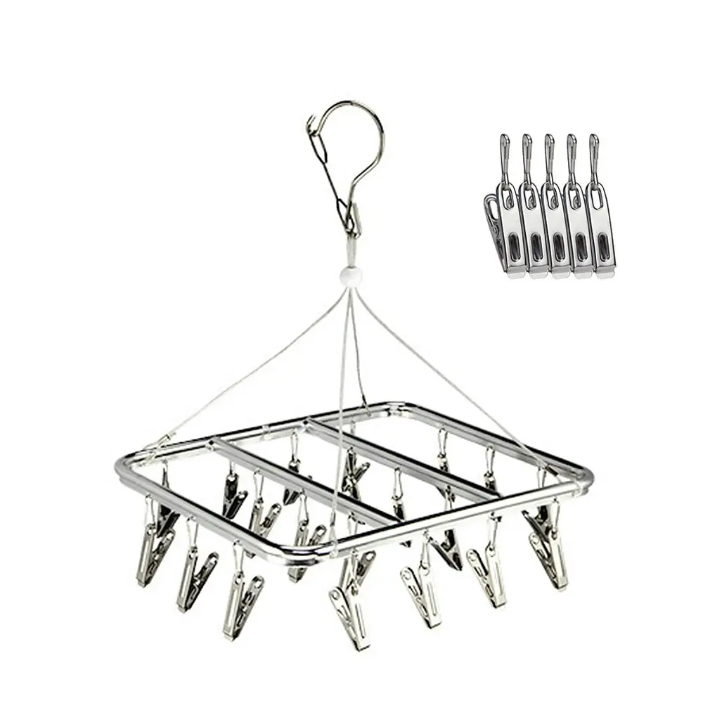 Clothes Drying Rack with 20 Clips Aluminum Alloy Sock Hanger Underwear Hanger - Home & Garden