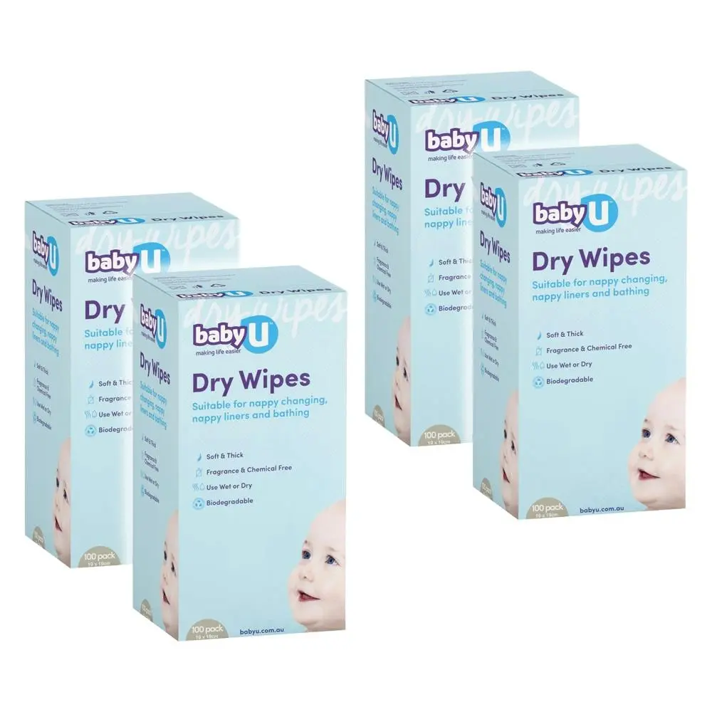 400x Baby U Dry Wipes Infant/Kids Soft/Thick Fragrance Free Biodegradeable 19cm