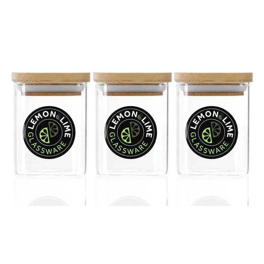 3PK Lemon & Lime Camden 200ml Glass Jar Square Storage Container w/ Bamboo Lid - Home & Garden