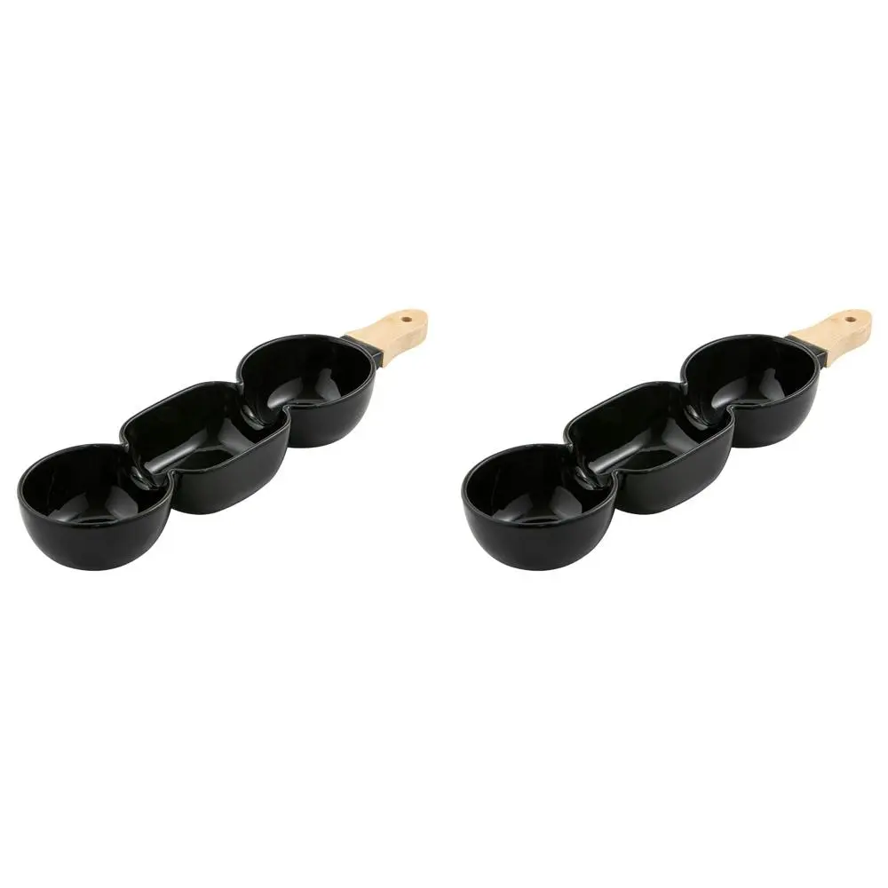 2x Ladelle Alto Serve & Share 3 Part 40x9.8cm Porcelain/Wood Serve Stick Black - Home & Garden