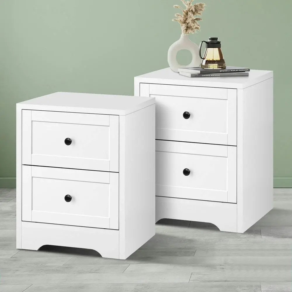 Alfordson 2x Bedside Table Hamptons White - Furniture
