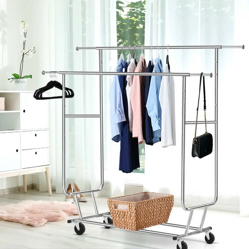 Artiss Clothes Rack Airer Double Rail Coat Stand Adjustable Hanger - Home & Garden