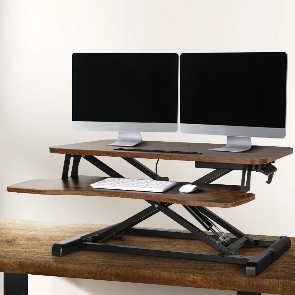 Artiss Standing Desk Riser Height Adjustable Rustic Brown 80CM - Save up to 70% Off Office Furniture Specials