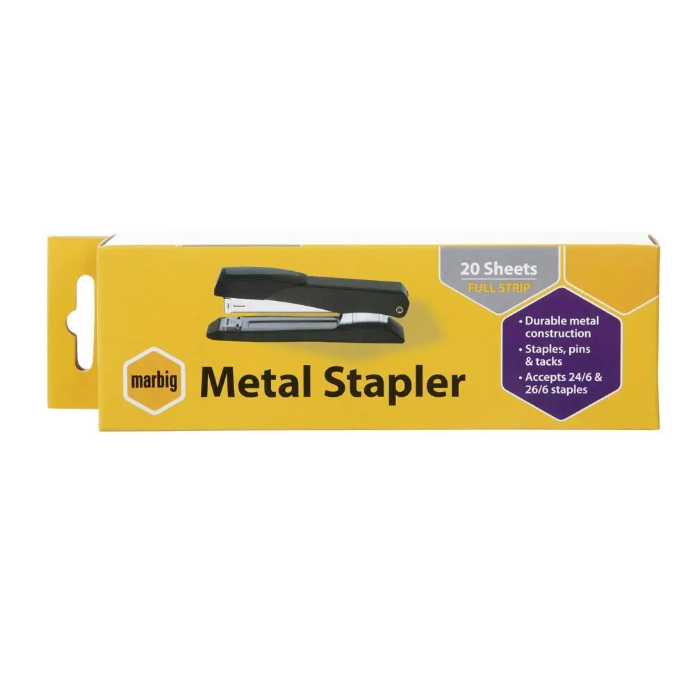 Marbig 20 Sheets Full Strip Metal Stapler Paper Office/School Binder/Binding BLK - Hardware