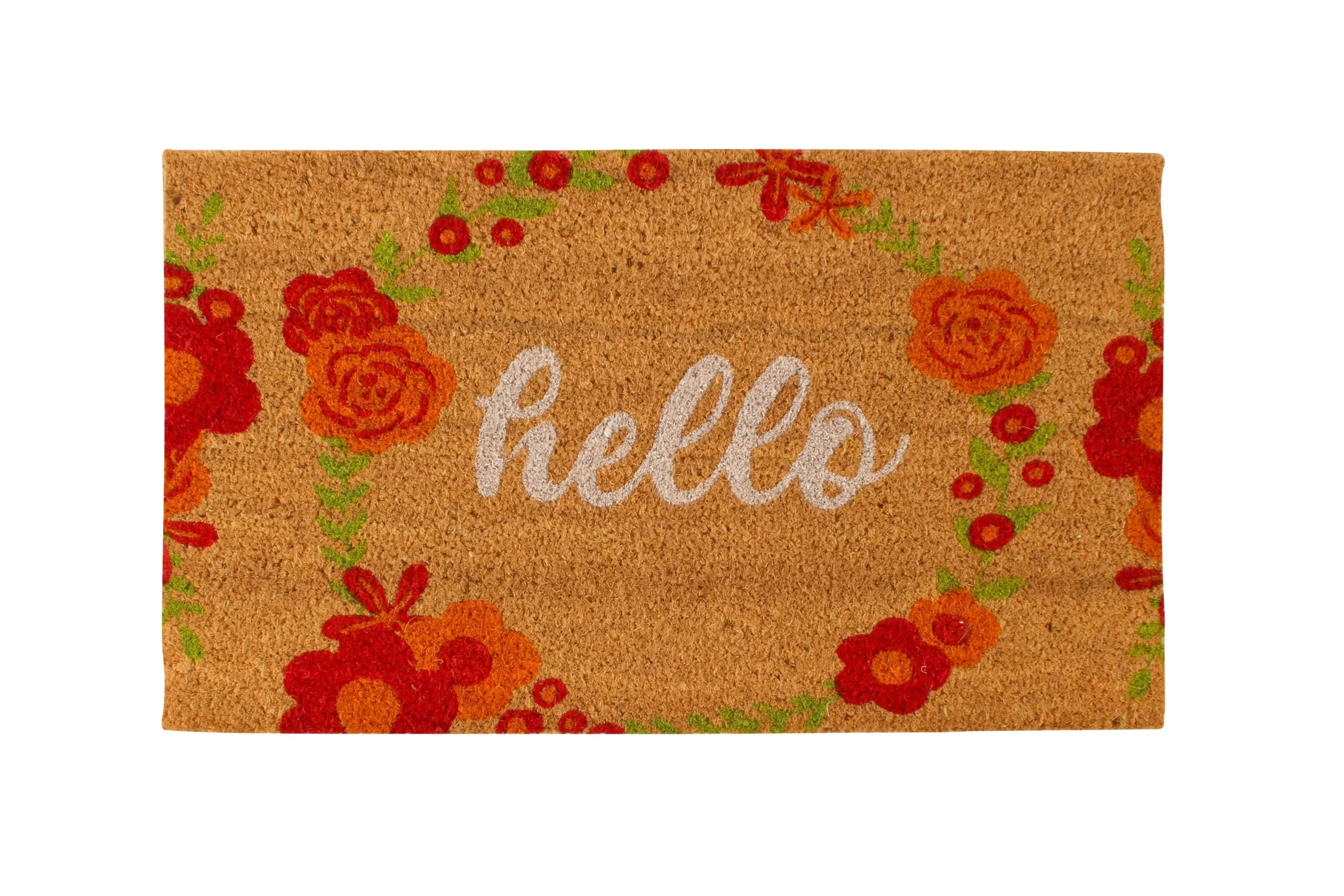 COIR & VINYL DOORMAT 'HELLO' FLORAL DESIGN 70 x 40 cm - Home & Garden