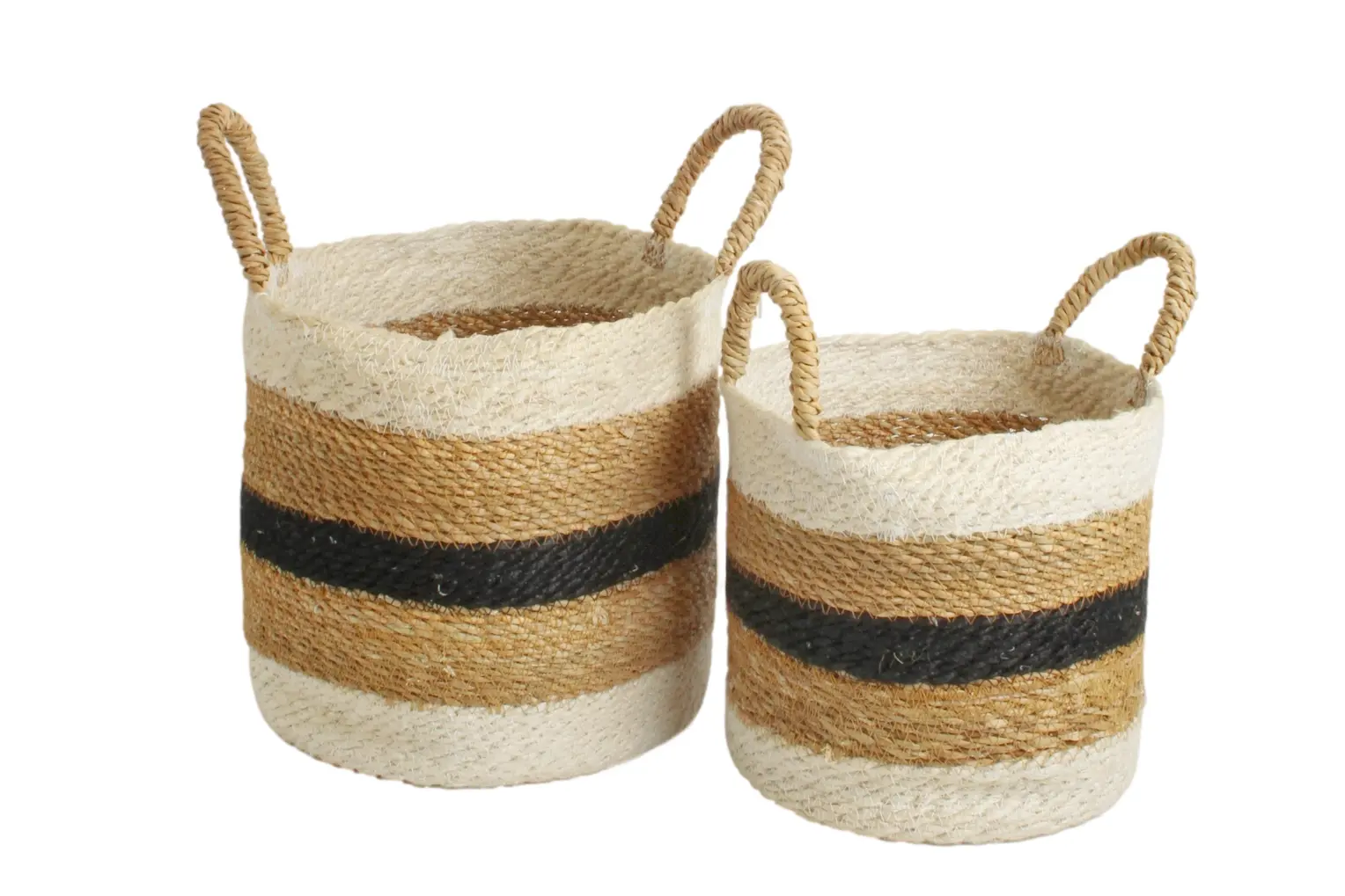 Imen Stripe Jute Round Baskets Set Of 2 - Home & Garden