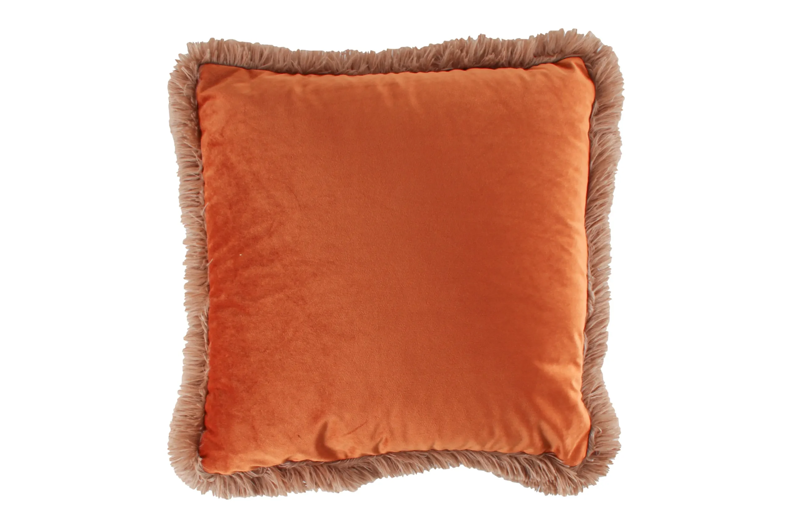 50cm Super Soft Rust Coloured Velvet Cushion with Fringing - Home & Garden