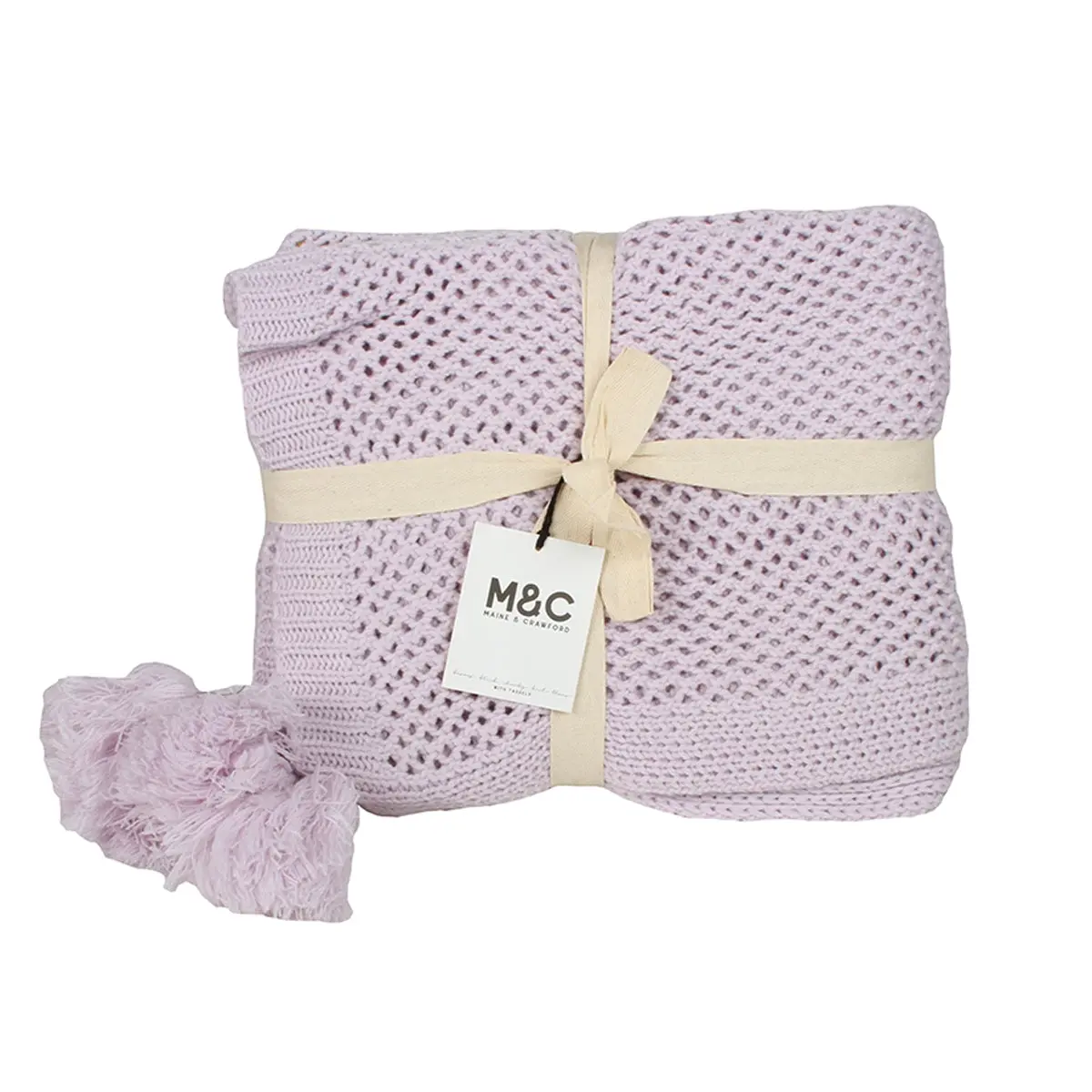 Lilac Chunky Knit Throw With Tassels 152x127cm - Home & Garden