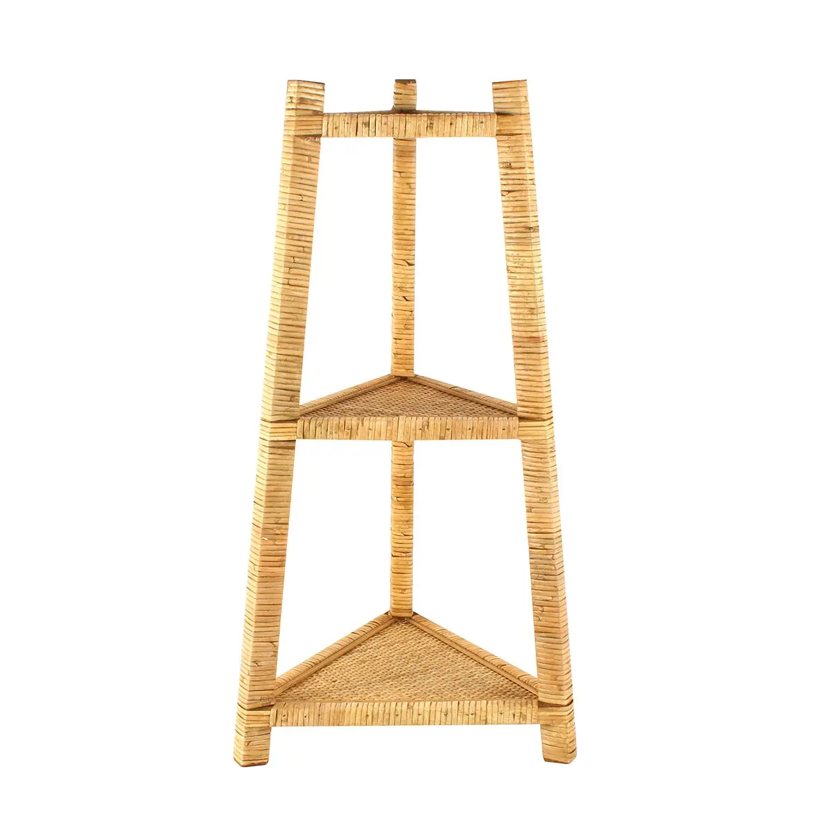 3 Tier Natural Rattan Triangle Shelf, 70 x 38 x 33cm - Furniture