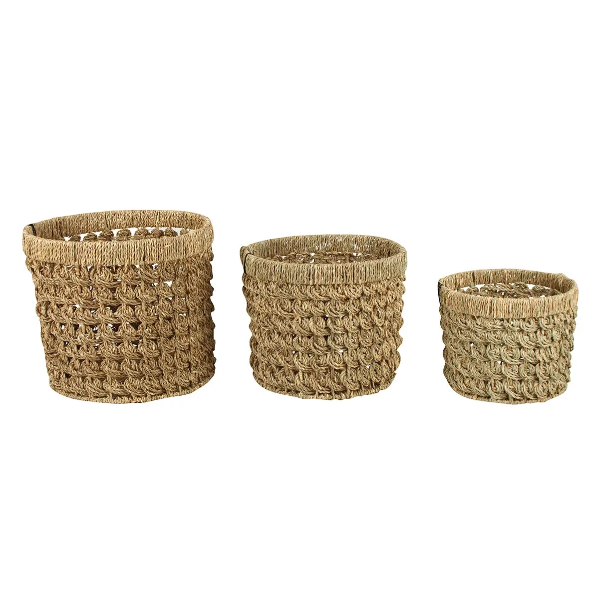 Billi Set Of 3 Round Seagrass Baskets - Home & Garden