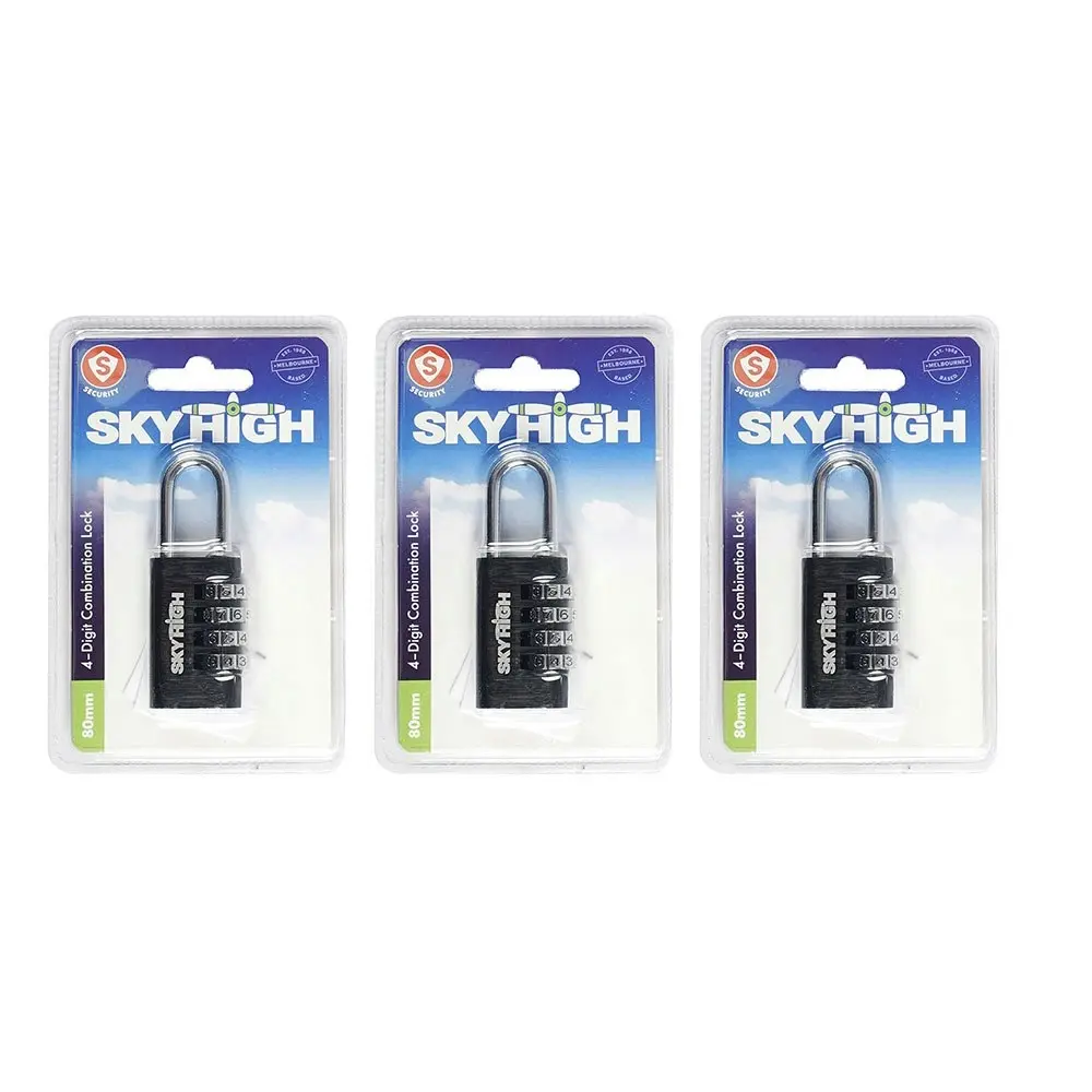 3x Sky High 80mm 4 Digit Luggage Protection Combination Bag Zip Lock Black - Home & Garden