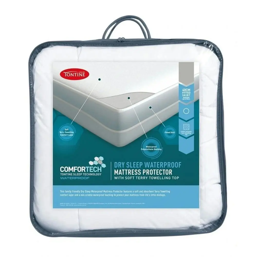 Tontine Comfortech Dry Sleep Waterproof Single Bed Mattress Protector 91x188 cm - Furniture
