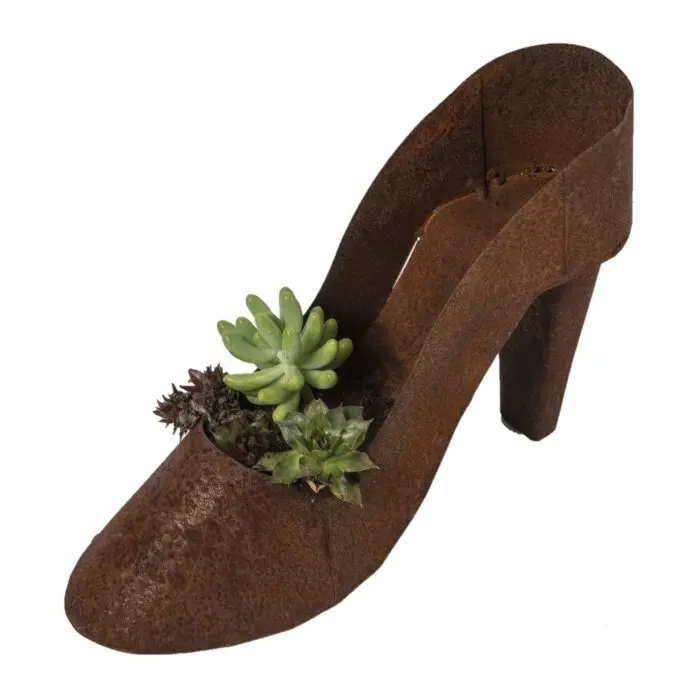 Garden 22cm Rust Metal High Heel Planter Outdoor Ornament Yard Patio Home Decor - Home & Garden