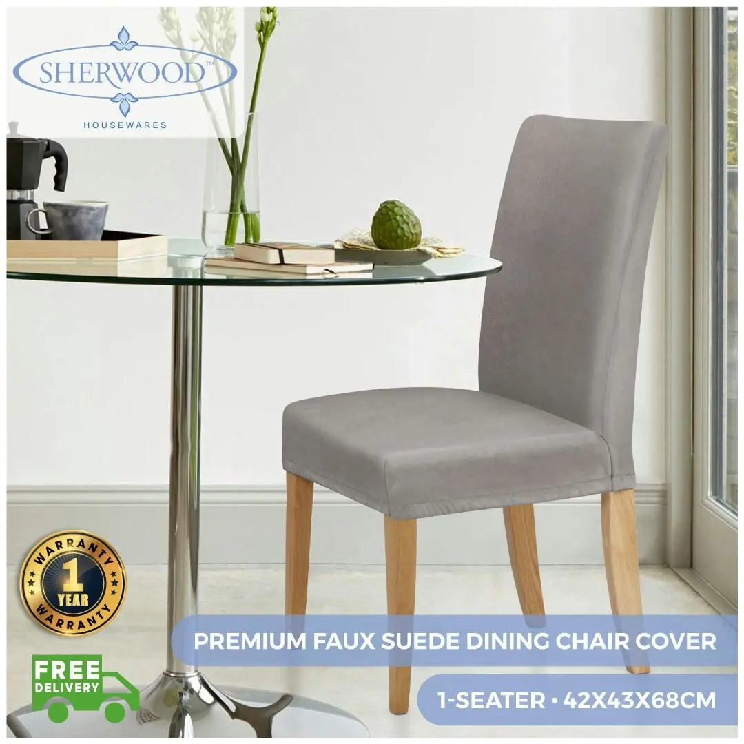 Sherwood Home Premium Faux Suede Silver Dining Chair Cover - Home & Garden