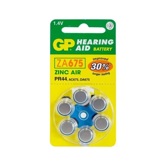 6pc GP 1.4V Zinc Air 675/PR44/AC675/DA675 Single Use Battery for Hearing Aids - Electronics