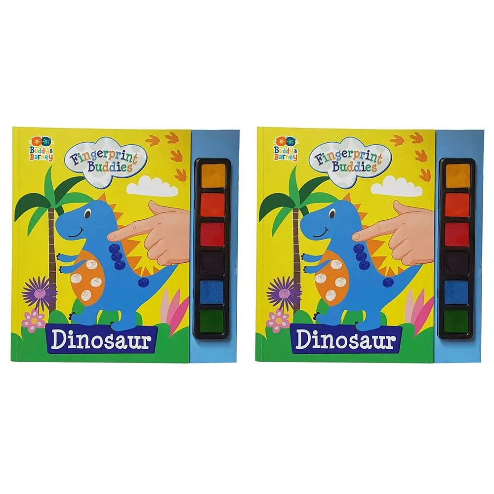 2x Buddy & Barney 16-Page Finger Print Buddies Colouring Book Dinosaur Kids 3y+