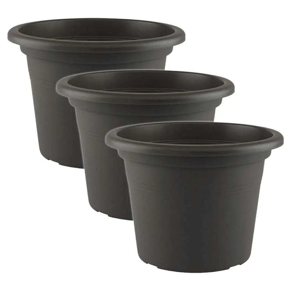 3x Artevasi Cilindro Plastic Indoor/Outdoor Garden Pot 30x21.5cm Anthracite - Home & Garden