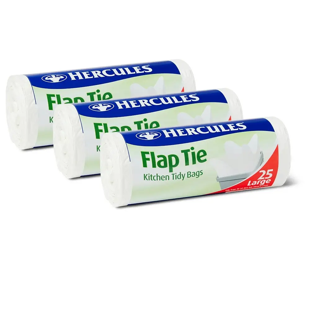 75pc Hercules Flap Tie 35L Bin Garbage Trash Bag Home/Kitchen Heavy Duty Plastic - Home & Garden
