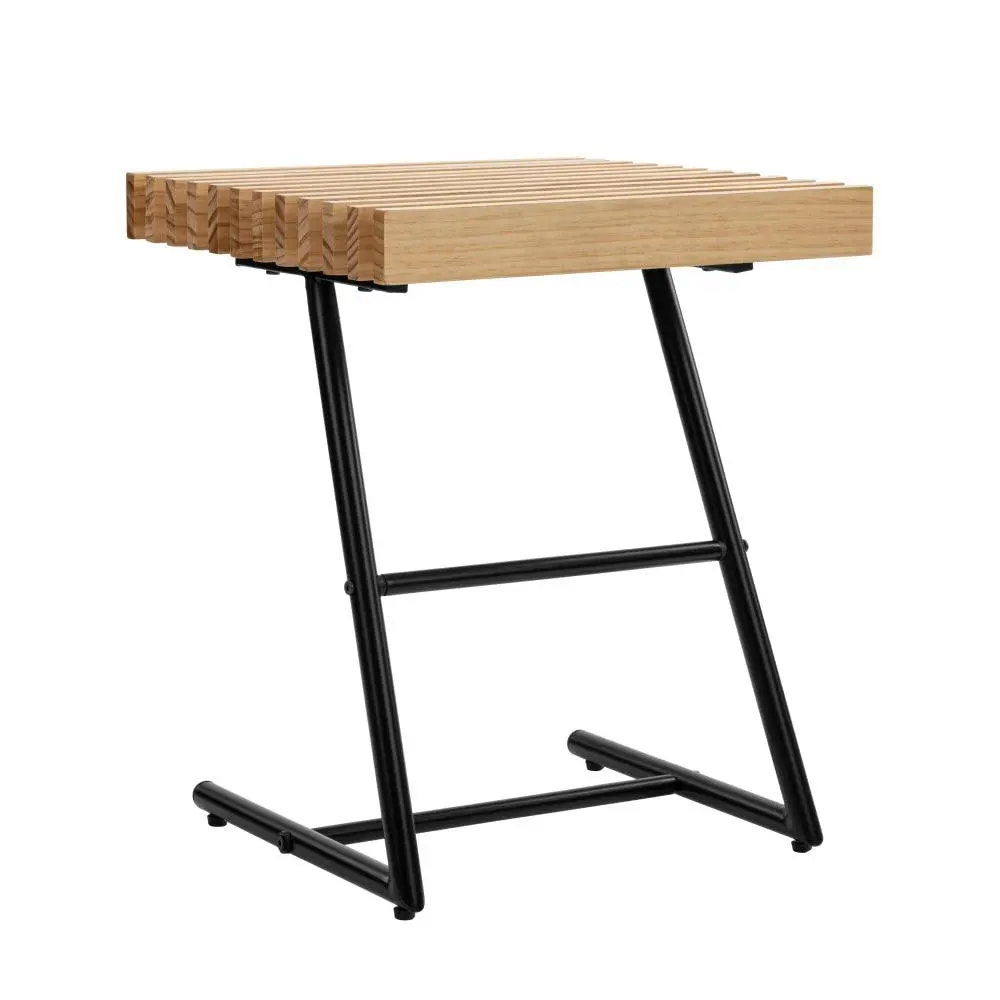 Design Square Eliza Wood Top End Lamp Side Table Slat Oak/Black - Furniture