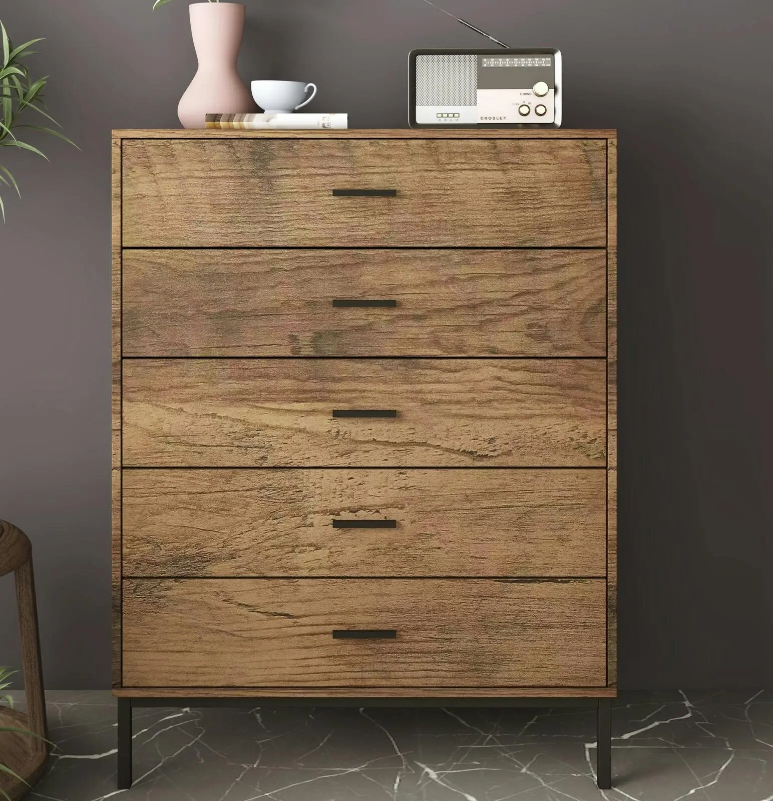 Bronx 5 Chest of Drawers Tallboys & Dressers Stylish Storage Dresser for Bedroom Organization - Furniture
