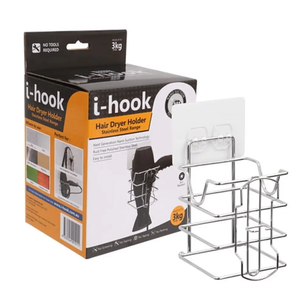 i-HOOK STAINLESS STEEL HAIR DRYER HOLDER