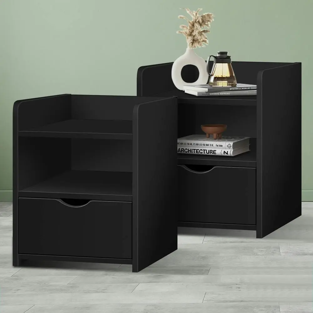 Alfordson 2x Bedside Table Shelf Black - Furniture