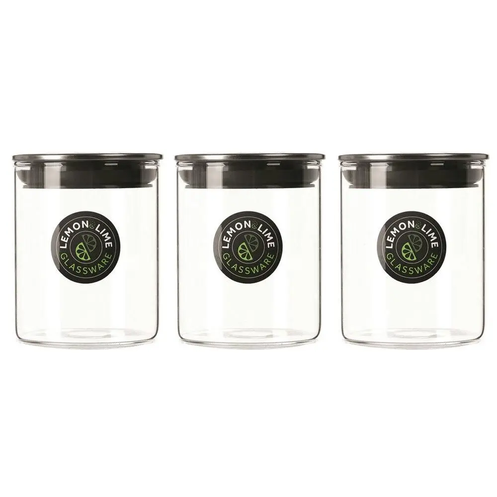 3PK Lemon & Lime Acier 200ml Glass Jar Storage Container w/ Stainless Steel Lid - Home & Garden