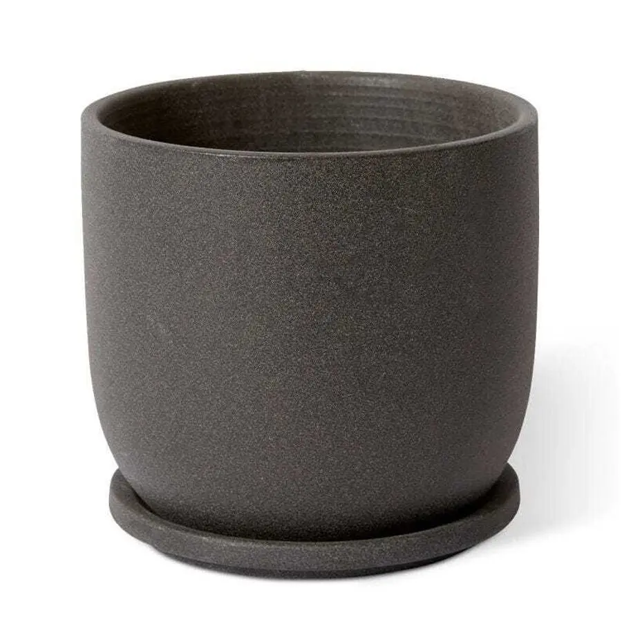 E Style Allegra 19cm Ceramic Plant Pot w/ Saucer Home Decor Planter Black - Home & Garden