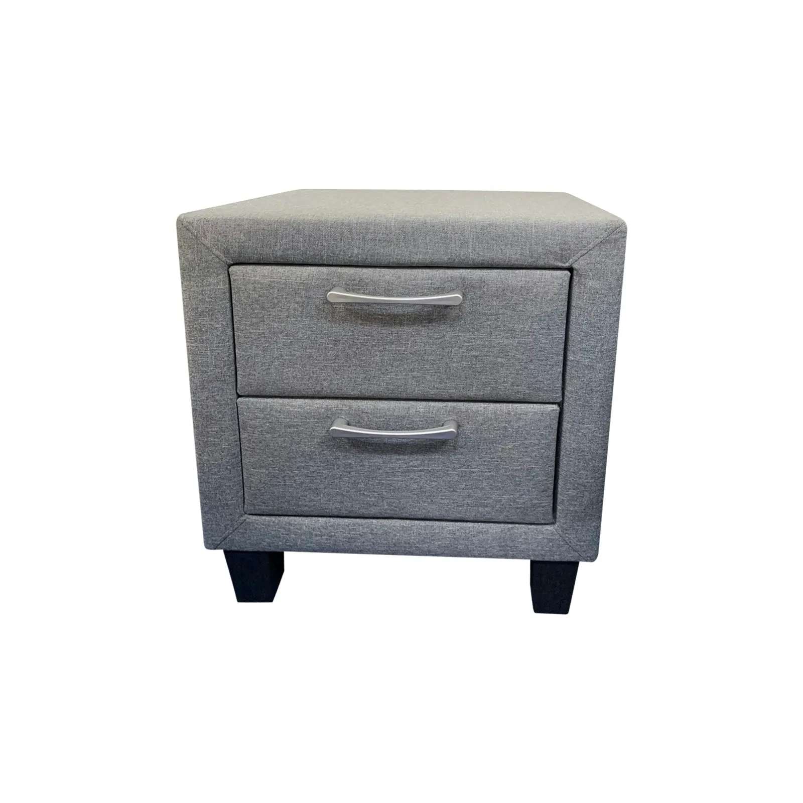Bedside Table 2 drawers Night Stand Upholstery Fabric Storage in Light Grey Colour - Furniture